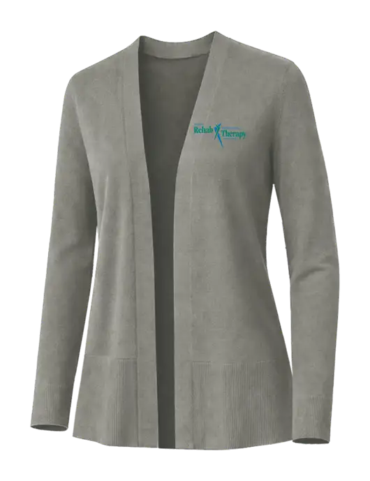 Brooks Brothers Womens Cotton Stretch Long Light Grey Cardigan Sweater w/Sports Rehab Logo