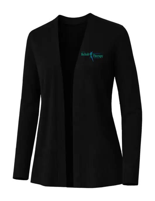 Brooks Brothers Womens Cotton Stretch Long Black Cardigan Sweater w/Sports Rehab Logo