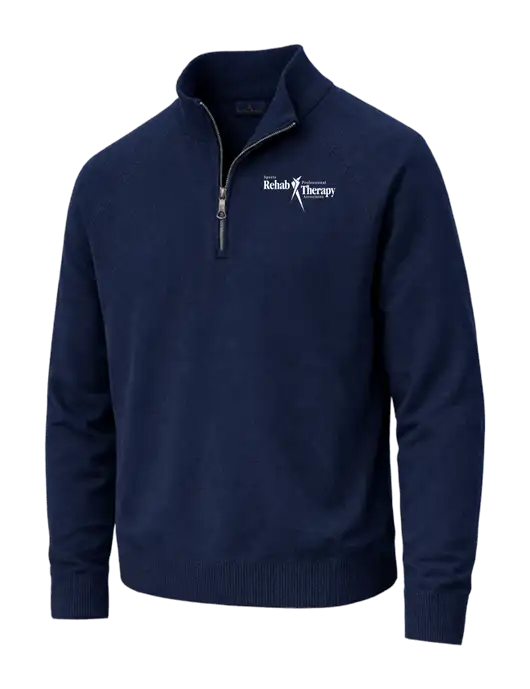 Brooks Brothers Cotton Stretch 1/4-Zip Navy Sweater w/Sports Rehab Logo