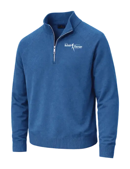 Brooks Brothers Cotton Stretch 1/4-Zip Light Blue Sweater w/Sports Rehab Logo