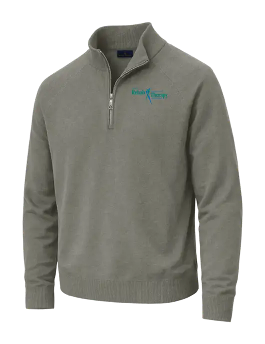 Brooks Brothers Cotton Stretch 1/4-Zip Light Grey Heather Sweater w/Sports Rehab Logo