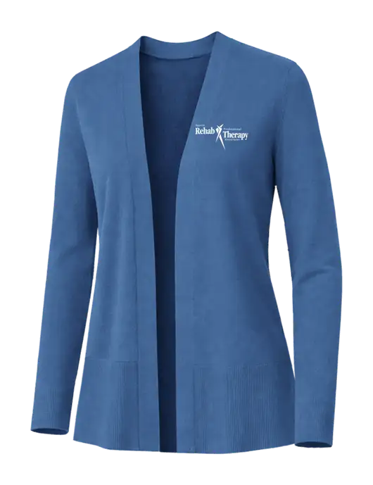 Brooks Brothers Womens Cotton Stretch Long Light Blue Cardigan Sweater w/Sports Rehab Logo
