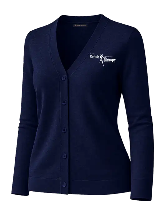 Brooks Brothers Womens Cotton Stretch Dark Navy Cardigan Sweater w/Sports Rehab Logo