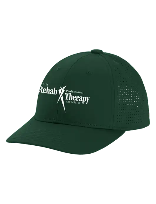 Pro-Cut Structured Snapback with Pinhole Mesh Dark Green Cap w/Sports Rehab Logo