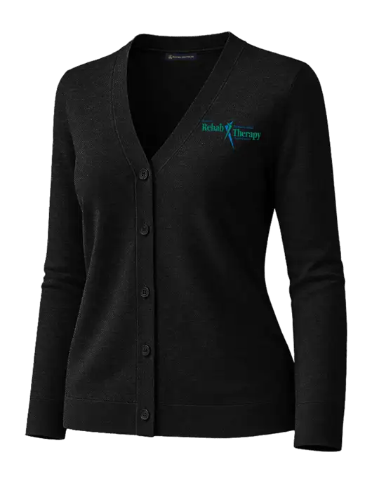 Brooks Brothers Womens Cotton Stretch Black Cardigan Sweater w/Sports Rehab Logo