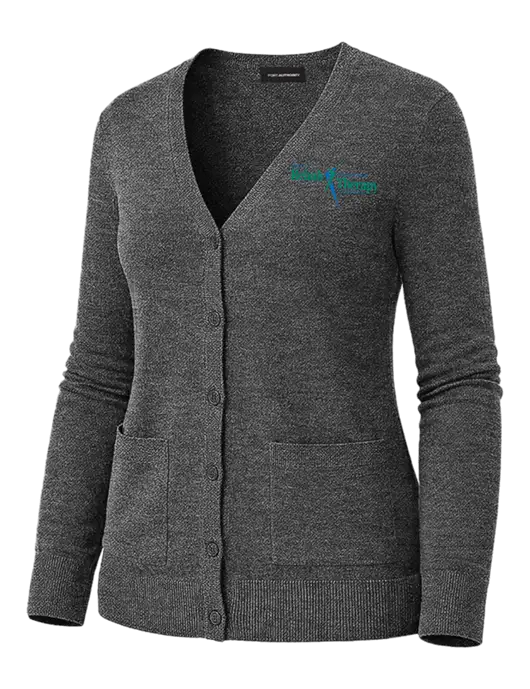 Womens Charcoal Heather Washable V-neck Cardigan Sweater w/Sports Rehab Logo