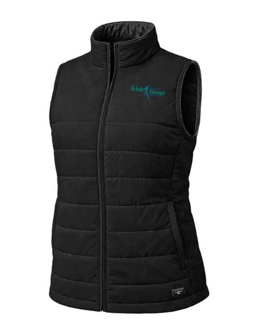 TravisMathew Womens Cold Bay Black Vest w/Sports Rehab Logo