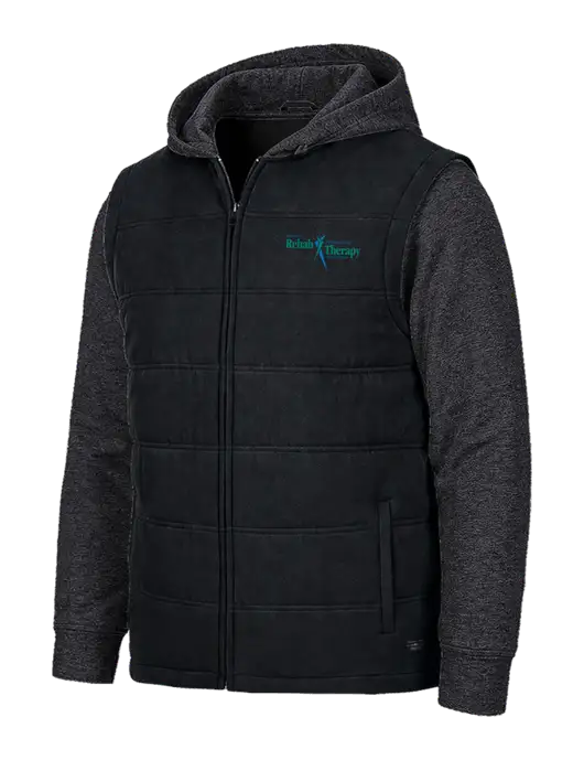 TravisMathew Tides Up Hooded Black/Black Heather Jacket w/Sports Rehab Logo