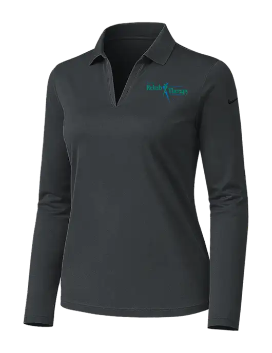 Nike Womens Dark Grey Dri-FIT Micro Pique 2.0 Long Sleeve Polo w/Sports Rehab Logo