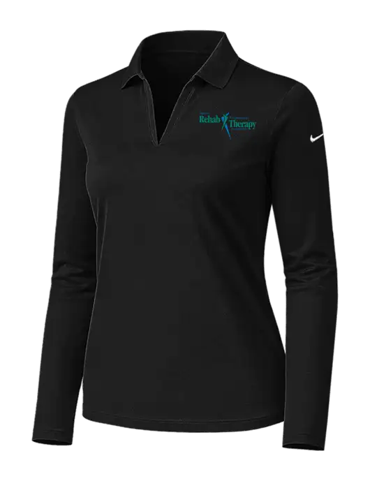 Nike Womens Black Dri-FIT Micro Pique 2.0 Long Sleeve Polo w/Sports Rehab Logo