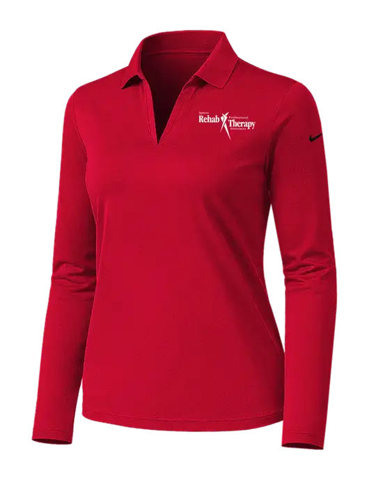 Nike Womens Red Dri-FIT Micro Pique 2.0 Long Sleeve Polo w/Sports Rehab Logo