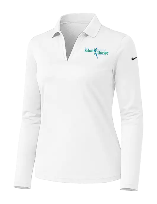 Nike Womens White Dri-FIT Micro Pique 2.0 Long Sleeve Polo w/Sports Rehab Logo