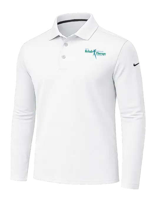 Nike White Dri-FIT Micro Pique 2.0 Long Sleeve Polo w/Sports Rehab Logo