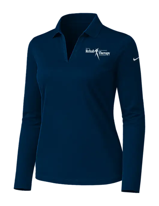 Nike Womens Navy Dri-FIT Micro Pique 2.0 Long Sleeve Polo w/Sports Rehab Logo