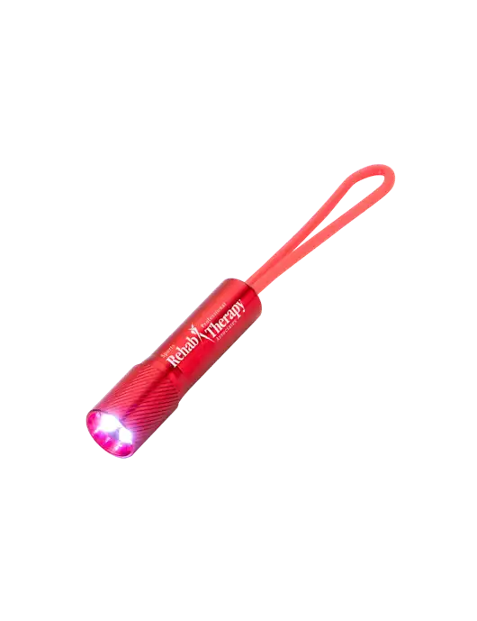 Mini Red LED Flashlight with Silicone Loop w/Sports Rehab Logo