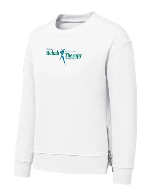 Womens White Dual Side Zippers Crewneck w/Sports Rehab Logo