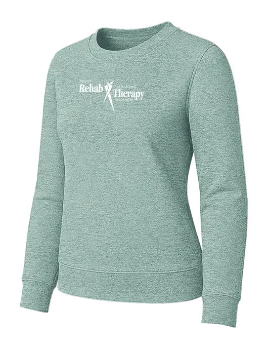 Womens Sage Green Heather Loft Crewneck Sweatshirt w/Sports Rehab Logo