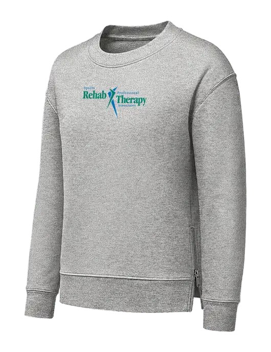 Womens Medium Grey Heather Dual Side Zippers Crewneck w/Sports Rehab Logo
