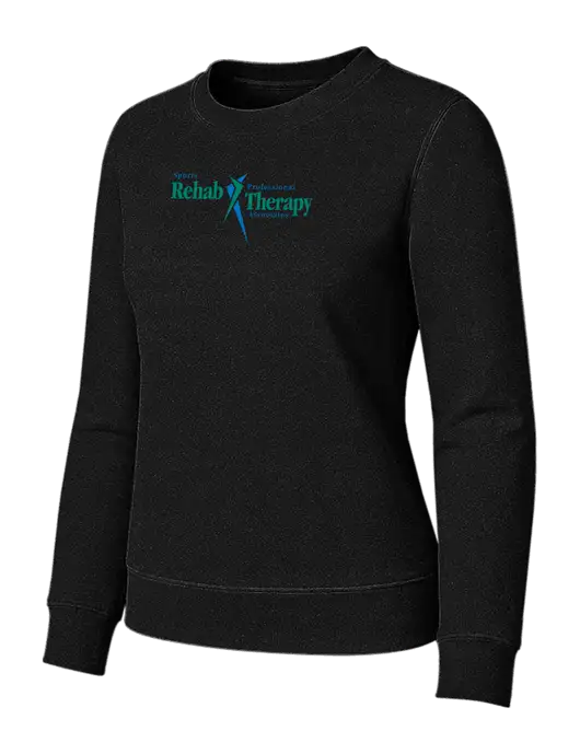 Womens Black Loft Crewneck Sweatshirt w/Sports Rehab Logo