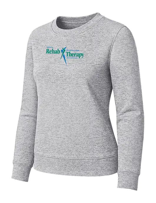 Womens Light Grey Heather Loft Crewneck Sweatshirt w/Sports Rehab Logo