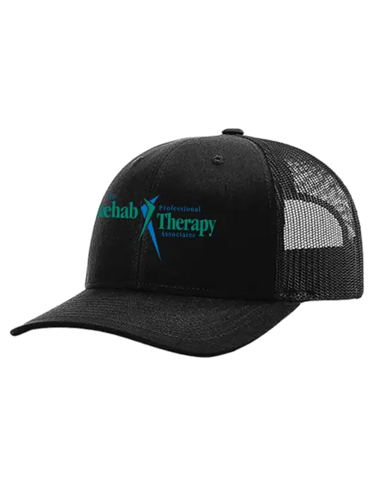 Richardson 112+ R-Flex Black Trucker Cap w/Black Mesh w/Sports Rehab Logo