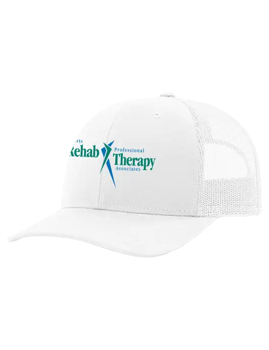 Richardson 112+ R-Flex White Trucker Cap w/White Mesh w/Sports Rehab Logo