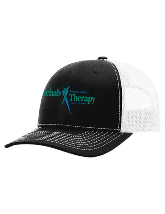 Richardson 112+ R-Flex Black Trucker Cap w/White Mesh w/Sports Rehab Logo