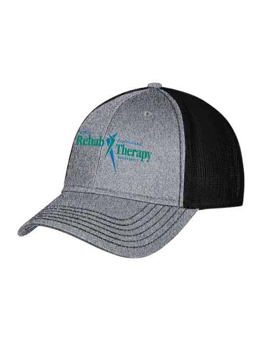 Medium Grey Heather/Black Mesh Trucker Cap Snap Back w/Sports Rehab Logo