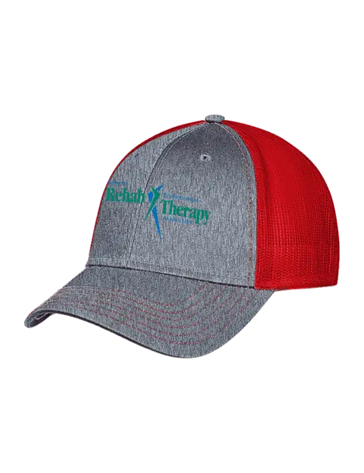 Grey Heather/Red Mesh Trucker Cap Snap Back w/Sports Rehab Logo