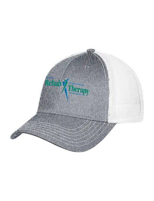 Medium Grey Heather/White Mesh Trucker Cap Snap Back w/Sports Rehab Logo