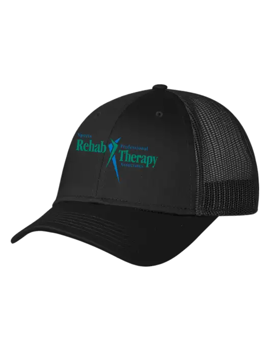 Black Mesh Trucker Cap Snap Back w/Sports Rehab Logo