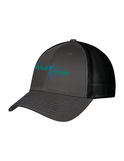 Charcoal & Black Mesh Trucker Cap Snap Back w/Sports Rehab Logo