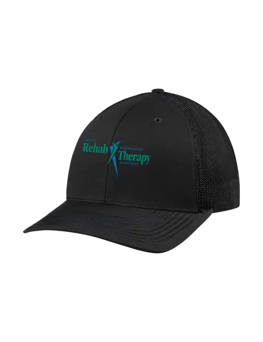 Richardson Adjustable Snapback Original 112 Trucker Cap Black w/Black Mesh w/Sports Rehab Logo