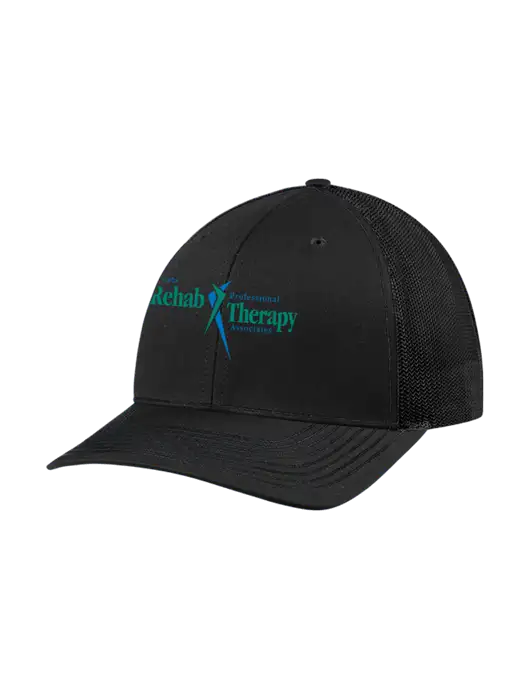 Richardson Adjustable Snapback Original 112 Trucker Cap Black w/Black Mesh w/Sports Rehab Logo