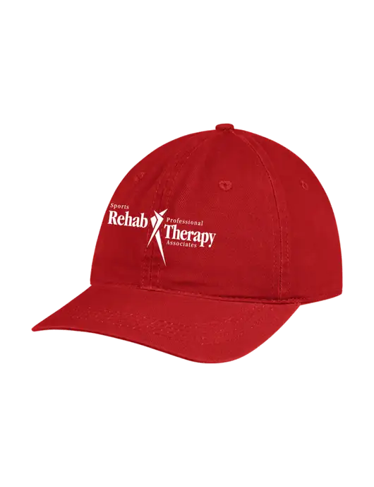 Garment Washed Unstructured Twill Red Cap w/Sports Rehab Logo