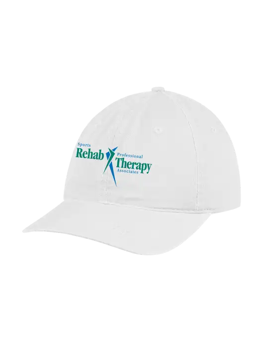 Garment Washed Unstructured Twill White Cap w/Sports Rehab Logo