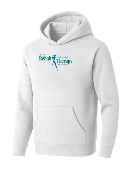BELLA+CANVAS Heathered White Sponge Fleece Pullover Hoodie w/Sports Rehab Logo