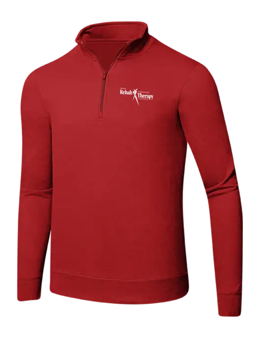 Bright Red 8.5 oz Ring Spun 1/4 Zip Pullover Sweatshirt w/Sports Rehab Logo