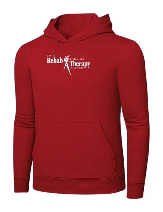 Bright Red 8.5 oz Ring Spun Hooded Sweatshirt w/Sports Rehab Logo