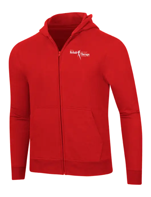 Bright Red 8.5 oz Ring Spun Zip Hooded Sweatshirt w/Sports Rehab Logo