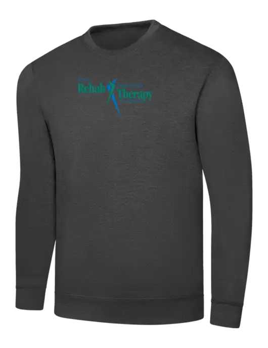 Dark Heather Grey 7.8 oz Ring Spun Crew Sweatshirt w/Sports Rehab Logo
