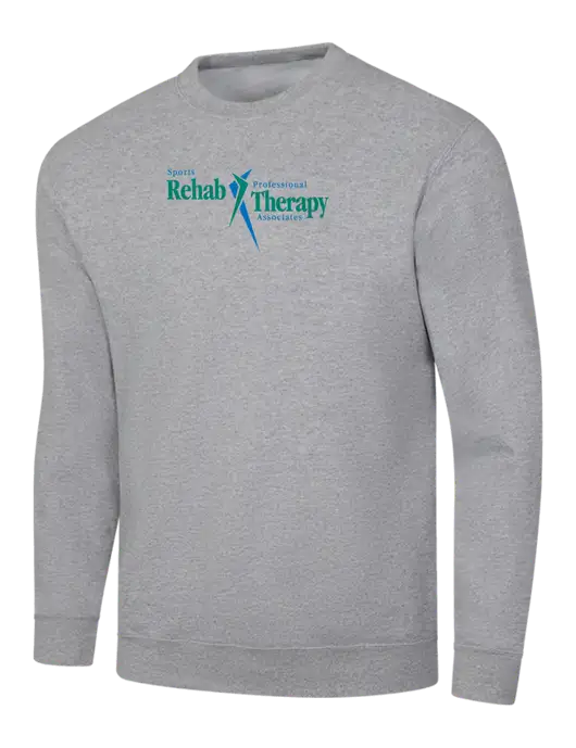 Light Grey Heather 7.8 oz Ring Spun Crew Sweatshirt w/Sports Rehab Logo