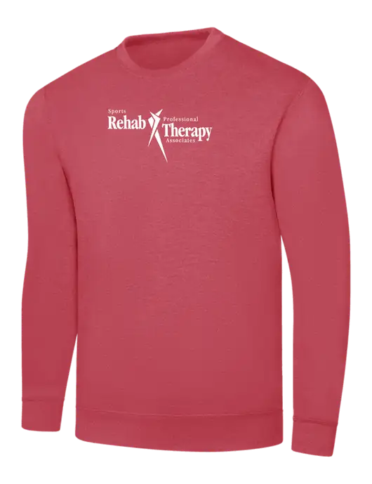 Heather Red 7.8 oz Ring Spun Crew Sweatshirt w/Sports Rehab Logo