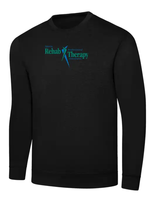 Black 7.8 oz Ring Spun Crew Sweatshirt w/Sports Rehab Logo