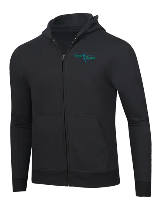 Jet Black 8.5 oz Ring Spun Zip Hooded Sweatshirt w/Sports Rehab Logo
