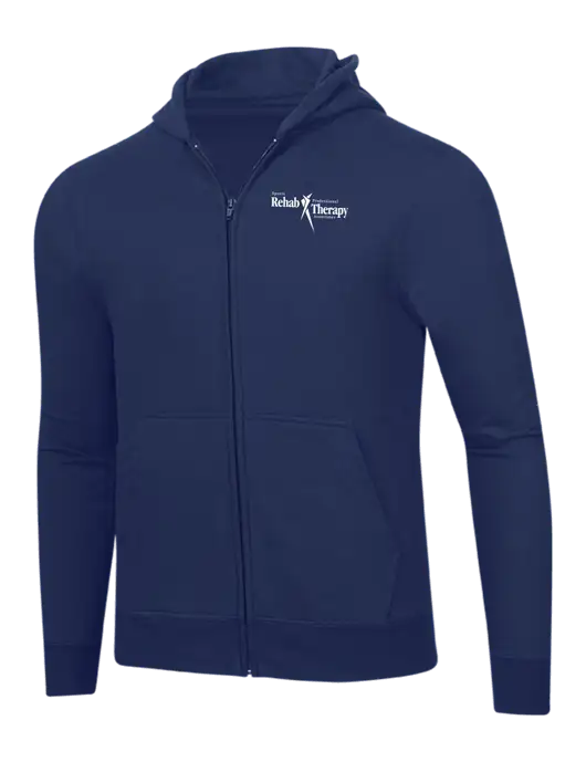 Navy 8.5 oz Ring Spun Zip Hooded Sweatshirt w/Sports Rehab Logo
