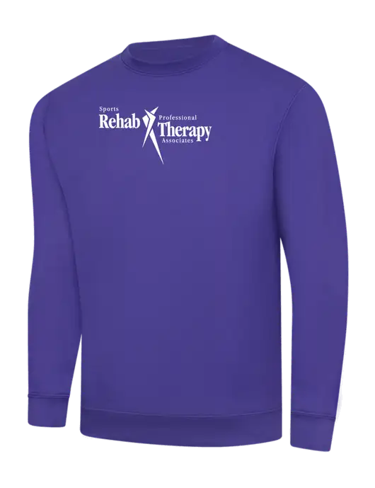Purple 9 oz 50/50 Cotton/Poly Crew Sweatshirt w/Sports Rehab Logo
