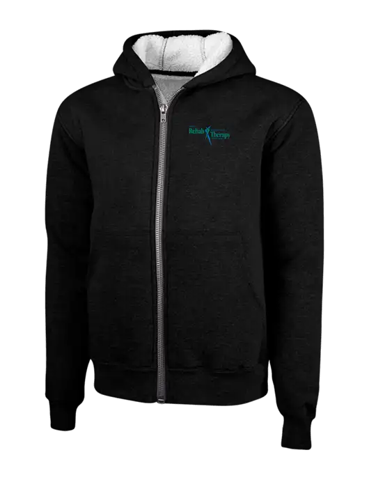 Cornerstone Black Heavyweight Sherpa Lined Hooded Fleece Jacket w/Sports Rehab Logo