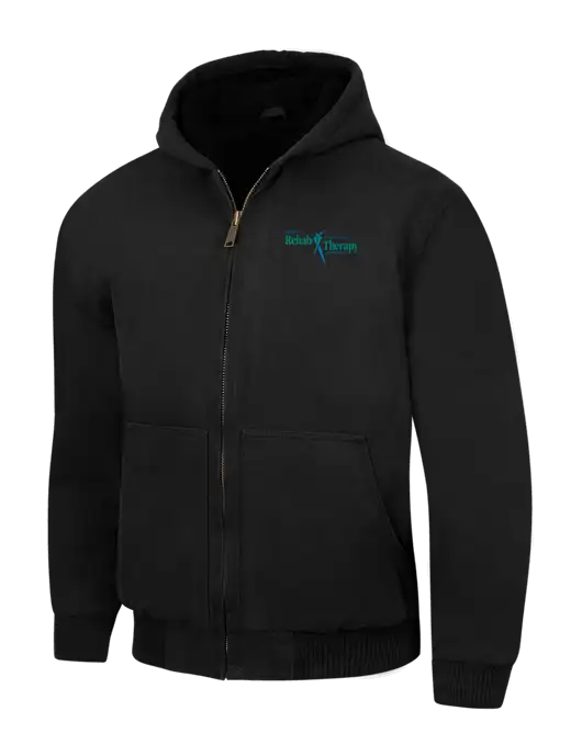 CornerStone Black Washed Duck Cloth Insulated Hooded Work Jacket w/Sports Rehab Logo