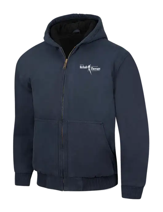 CornerStone Navy Washed Duck Cloth Insulated Hooded Work Jacket w/Sports Rehab Logo